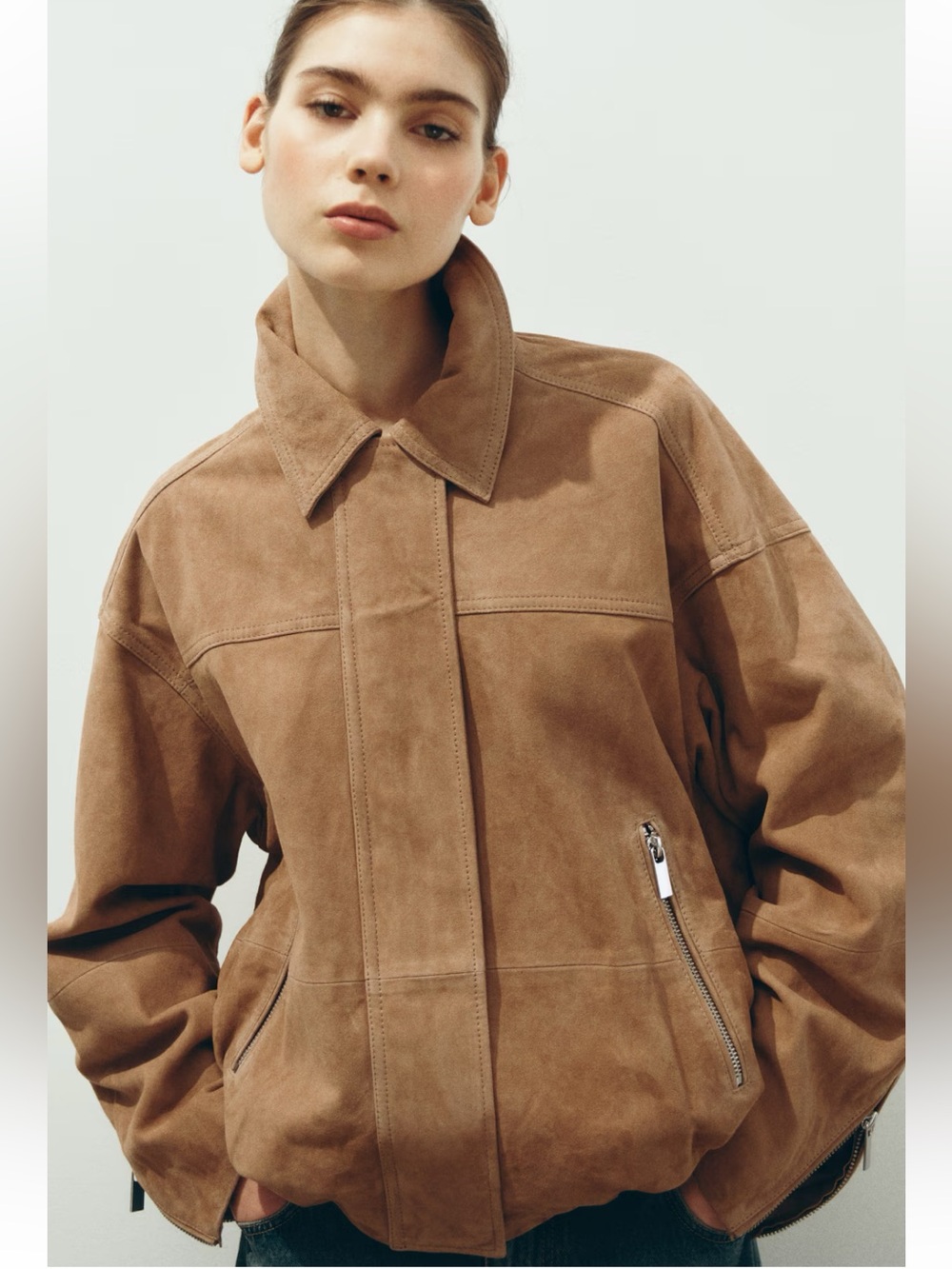 H&M Suede Leather Jacket - Tan Brown